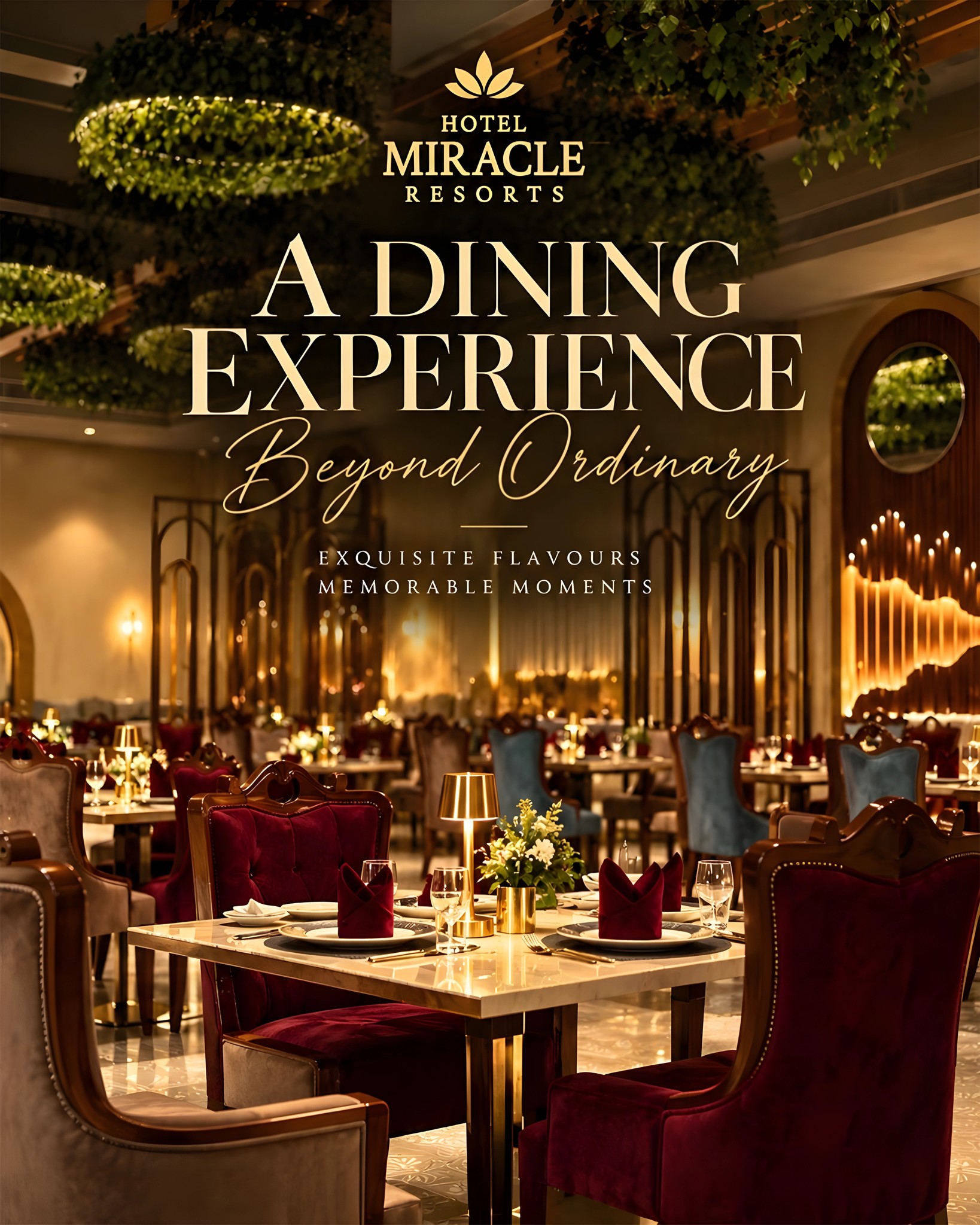 Step into an atmosphere of sophistication and taste the extraordinary ✨🍽️

At Hotel Miracle Resorts, every meal is crafted to perfection, blending exquisite flavours with unmatched luxury. Whether it’s a romantic dinner or a celebratory gathering, join us for a dining experience beyond the ordinary.

📍 Banga Road, Opp. Marvel Resort, Phagwara
📞 +91 85589-00065 | +91 78283-00003

#HotelMiracleResorts #FineDining #ExquisiteFlavours #LuxuryDining #GourmetExperience #CulinaryExcellence #Hospitality